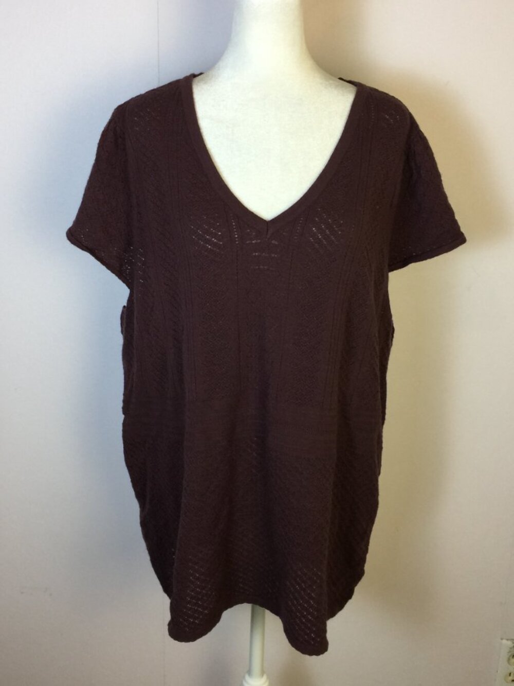 New! Torrid Everyday Soft Pointelle Sweater Size 4X Womans Plus Burgundy V-Neck